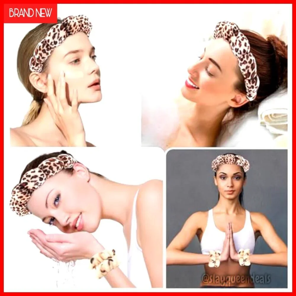 Velvet Spa Headband Wristband Set Bubble Sponge Lining for Skincare Makeup